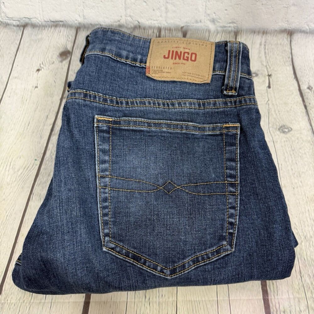 Jingo Jeans 32x31 Mens Blue Denim Straight Leg Relaxed Fit Dark Wash Casual